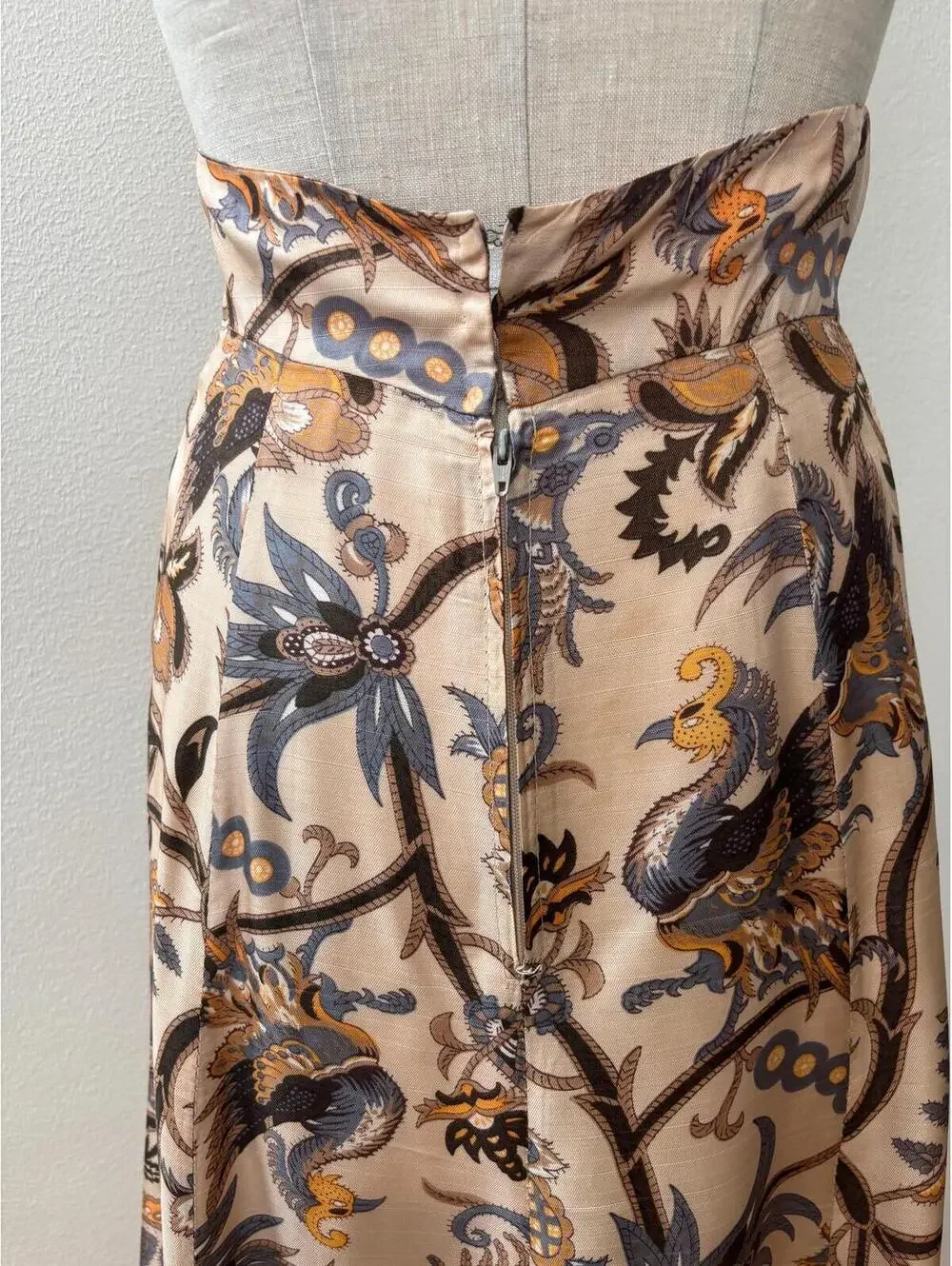 Vintage Batik Print Silk Midi Length Full Skirt